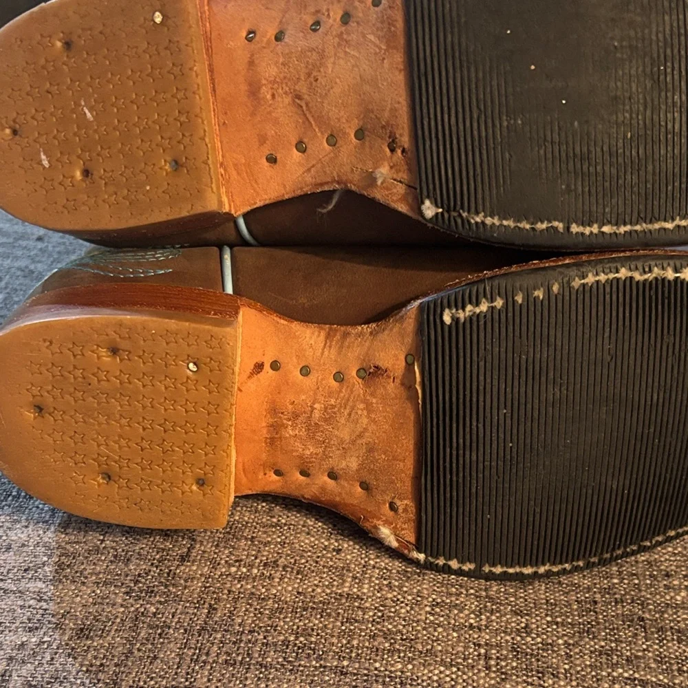 Red Kids Brown Embroidered Western Boots